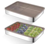 Lot de 2 boîtes à charcuterie Fresh - En acier inoxydable - Avec couvercle - Réutilisables - Pour la viande, le fromage, les saucisses (19,5 x 14 x 4 cm)