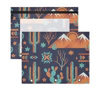 Lot de 2 boîtes à crayons portables avec 3 poches pour papier A4 Motif cactus du désert