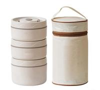 Lot de 2 boîtes à déjeuner isothermes en acier inoxydable avec bols étanches (440 ml et 600 ml), passent au micro-ondes avec sac de transport pour bureau, travail, voyage (beige)