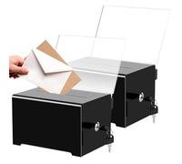 Lot de 2 boîtes à dons verrouillables - 16 x 12 x 10 cm - En acrylique - Avec clé - En acrylique - Avec fente - Noir - Pour voter, jeux au sort, commentaires
