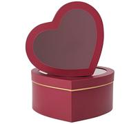 Lot de 2 boîtes à fleurs en papier rouge vin en forme de cœur, boîte cadeau, fenêtre transparente, bordure dorée, avec couvercles, pour la Saint-Valentin