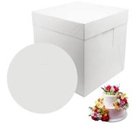Lot de 2 Boîtes à Gâteau avec Planche pour Gâteaux d& 39 Étapes - Grandes Blanches s - 30 x 30 x 30 cm CBTC2-DE SUPPORT PATISSIER
