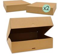 Lot De 2 Boites À Gâteaux - Carton Kraft Alimentaire - 32 X 32 X 8 Cm - Transport Pâtisseries Desserts Tartes Pizzas - Fabriqué En France - 5501