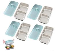 Lot de 2 boîtes à goûter à double compartiment en acier inoxydable avec couvercles étanches, 20 x 105 x 4 cm pour pique-nique, déjeuner ou utilisation à la maison (lot de 4)