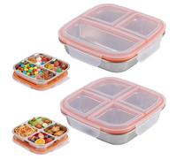 Lot de 2 boîtes à goûter en acier inoxydable avec compartiments, boîtes à déjeuner à 3 et 4 compartiments, boîtes à bento étanches en métal avec couvercles pour enfants et adultes, conteneurs de