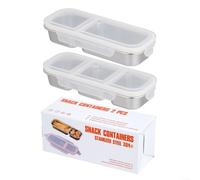 Lot de 2 boîtes à goûter en acier inoxydable avec couvercles anti-fuite et compartiments pour un rangement et un transport pratiques des collations (argenté)