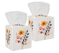Lot de 2 boîtes à mouchoirs, aquarelle, petites fleurs d'automne de style minimaliste, distributeur de mouchoirs carrés pour chambre à coucher, salle de bain, table, bureau, voiture