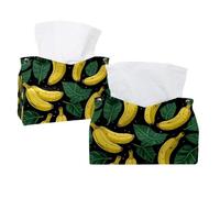 Lot de 2 boîtes à mouchoirs, bananes tropicales jaunes et feuilles vertes rectangulaires pour chambre à coucher, salle de bain, bureau, maison