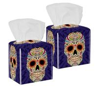 Lot de 2 boîtes à mouchoirs carrées, couleur tête de mort mexicaine en cuir, distributeur de papier pour vanité, réservoir de toilette, commode, table de nuit, comptoir, bureau, voiture