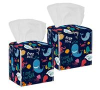 Lot de 2 boîtes à mouchoirs carrées, dauphin, narval, pieuvre, monstres du profond, en cuir, distributeur de papier pour coiffeuse, réservoir de toilette, commode, table de nuit, comptoir, bureau