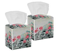 Lot de 2 boîtes à mouchoirs carrées, dessins chinois, lotus et nénuphar gris, distributeur de papier pour vanité, réservoir de toilettes, commode, table de nuit, comptoir, bureau, voiture