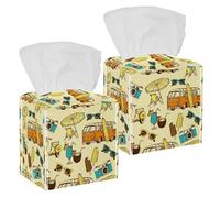 Lot de 2 boîtes à mouchoirs carrées d'été hawaïennes en cuir pour le visage, distributeur de papier toilette, commode, table de nuit, comptoir, bureau, voiture