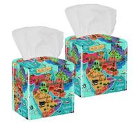 Lot de 2 boîtes à mouchoirs carrées en cuir avec carte des pays du Moyen-Orient, distributeur de papier pour vanité, réservoir de toilette, commode, table de nuit, comptoir, bureau, voiture