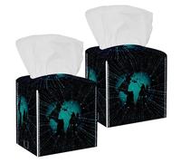 Lot de 2 boîtes à mouchoirs carrées en cuir avec carte du monde magique - Distributeur de papier facial pour vanité, réservoir de toilettes, commode, table de nuit, comptoir, bureau, voiture