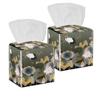 Lot de 2 boîtes à mouchoirs carrées en cuir avec couronne rouge et lotus pour coiffeuse, réservoir de toilettes, commode, table de nuit, comptoir, bureau, voiture