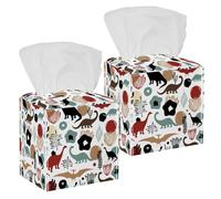 Lot de 2 boîtes à mouchoirs carrées en cuir avec fleurs fantastiques et dinosaures - Distributeur de papier pour coiffeuse, réservoir de toilettes, commode, table de nuit, comptoir, bureau, voiture