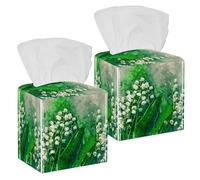 Lot de 2 boîtes à mouchoirs carrées en cuir avec fleurs, flore, nature, champs de saison, distributeur de papier pour coiffeuse, réservoir de toilette, commode, table de nuit, comptoir, bureau