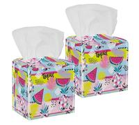 Lot de 2 boîtes à mouchoirs carrées en cuir avec fruits d'été, ananas, fraises, distributeur de papier pour le visage, pour vanité, réservoir de toilette, commode, table de nuit, comptoir, bureau