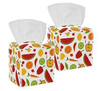 Lot de 2 boîtes à mouchoirs carrées en cuir avec fruits et légumes d'été pour coiffeuse, réservoir de toilettes, commode, table de nuit, comptoir, bureau, voiture