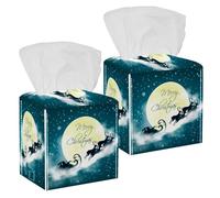 Lot de 2 boîtes à mouchoirs carrées en cuir avec inscription « Merry Christmas » - Distributeur de papier toilette pour vanité, réservoir de toilettes, commode, table de nuit, comptoir, bureau