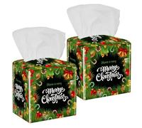 Lot de 2 boîtes à mouchoirs carrées en cuir avec inscription « Merry Christmas » - Distributeur de papier toilette pour vanité, réservoir de toilettes, commode, table de nuit, comptoir, bureau