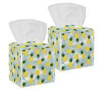 Lot de 2 boîtes à mouchoirs carrées en cuir avec motif ananas jaune et fruits d'été pour coiffeuse, réservoir de toilettes, commode, table de nuit, comptoir, bureau, voiture