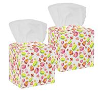 Lot de 2 boîtes à mouchoirs carrées en cuir avec motif aquarelle bonbons, gâteaux, macarons, beignets, pour coiffeuse, commode, table de nuit, comptoir, bureau, voiture