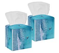 Lot de 2 boîtes à mouchoirs carrées en cuir avec motif bateau, plage, été, distributeur de papier pour coiffeuse, commode, table de nuit, comptoir, bureau, voiture