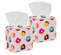 Lot de 2 boîtes à mouchoirs carrées en cuir avec motif beignets d'été pour coiffeuse, réservoir de toilettes, commode, table de nuit, comptoir, bureau, voiture