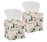 Lot de 2 boîtes à mouchoirs carrées en cuir avec motif cactus d'été et fleurs succulentes pour coiffeuse, commode, table de chevet, comptoir