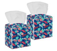 Lot de 2 boîtes à mouchoirs carrées en cuir avec motif carpe koï nageant dans un étang, vagues bleues, lotus rose, distributeur de papier pour coiffeuse, réservoir de toilette, commode, table de nuit