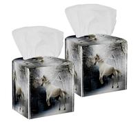 Lot de 2 boîtes à mouchoirs carrées en cuir avec motif cheval blanc sautant en hiver, distributeur de papier pour coiffeuse, réservoir de toilette, commode, table de nuit, comptoir, bureau, voiture