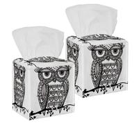 Lot de 2 boîtes à mouchoirs carrées en cuir avec motif chouette fauve pour coiffeuse, réservoir de toilettes, commode, table de nuit, comptoir, bureau, voiture