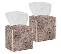 Lot de 2 boîtes à mouchoirs carrées en cuir avec motif de lignes d'oiseaux lotus pour coiffeuse, réservoir de toilettes, commode, table de nuit, comptoir, bureau, voiture