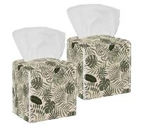 Lot de 2 boîtes à mouchoirs carrées en cuir avec motif floral et feuilles de palmier tropicales d'été pour coiffeuse, réservoir de toilettes, commode, table de nuit, comptoir, bureau, voiture