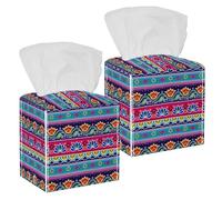 Lot de 2 boîtes à mouchoirs carrées en cuir avec motif floral indien et feuilles de lotus pour coiffeuse, commode, table de nuit, comptoir, bureau, voiture