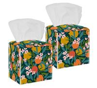 Lot de 2 boîtes à mouchoirs carrées en cuir avec motif fruits d'été, agrumes, oranges, citrons et fleurs, distributeur de papier pour coiffeuse, réservoir de toilette, commode, table de nuit, comptoir