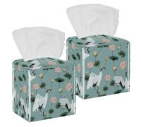 Lot de 2 boîtes à mouchoirs carrées en cuir avec motif grues japonaises et lotus pour coiffeuse, réservoir de toilettes, commode, table de nuit, comptoir, bureau, voiture