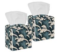 Lot de 2 boîtes à mouchoirs carrées en cuir avec motif océan, vagues de mer, vent, tempête, surf, eau, distributeur de papier pour le visage, pour vanité, réservoir de toilette, commode, table de nuit