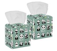 Lot de 2 boîtes à mouchoirs carrées en cuir avec motif panda mignon endormi amour mange bambou distributeur de papier pour coiffeuse, réservoir de toilette, commode, table de nuit, comptoir, bureau