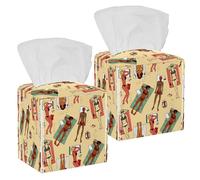 Lot de 2 boîtes à mouchoirs carrées en cuir avec motif plage, soleil, été, distributeur de papier pour le visage, distributeur de papier toilette, commode, table de nuit, comptoir, bureau, voiture