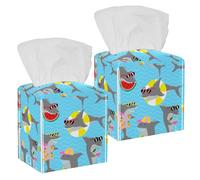 Lot de 2 boîtes à mouchoirs carrées en cuir avec motif requins frais d'été avec lunettes de soleil - Distributeur de papier pour coiffeuse, réservoir de toilettes, commode, table de nuit, comptoir