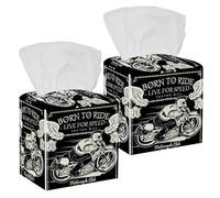 Lot de 2 boîtes à mouchoirs carrées en cuir avec motif tête de mort sur moto, distributeur de papier pour vanité, réservoir de toilette, commode, table de nuit, comptoir, bureau, voiture