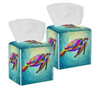 Lot de 2 boîtes à mouchoirs carrées en cuir avec motif tortue colorée flottant sous l'eau, bleu océan, distributeur de papier pour coiffeuse, commode, table de nuit, bureau