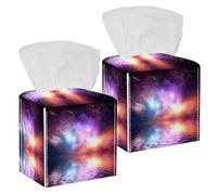 Lot de 2 boîtes à mouchoirs carrées en cuir avec motif univers galaxie pour coiffeuse, réservoir de toilette, commode, table de nuit, comptoir, bureau, voiture