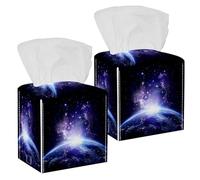 Lot de 2 boîtes à mouchoirs carrées en cuir avec motif univers galaxie pour coiffeuse, réservoir de toilettes, commode, table de nuit, comptoir, bureau, voiture