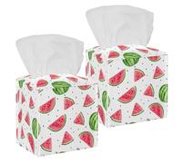 Lot de 2 boîtes à mouchoirs carrées en cuir avec motifs pastèques et fruits d'été pour coiffeuse, réservoir de toilettes, commode, table de nuit, comptoir, bureau, voiture