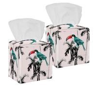Lot de 2 boîtes à mouchoirs carrées en cuir avec palmiers d'été, toucan, distributeur de papier pour coiffeuse, réservoir de toilette, commode, table de nuit, comptoir, bureau, voiture