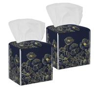 Lot de 2 boîtes à mouchoirs carrées en cuir avec peinture florale de lotus pour coiffeuse, réservoir de toilette, commode, table de nuit, comptoir, bureau, voiture