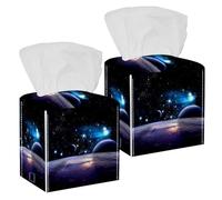 Lot de 2 boîtes à mouchoirs carrées en cuir avec planètes au-dessus des nébuleuses dans l'espace, distributeur de papier pour vanité, réservoir de toilette, commode, table de nuit, comptoir, bureau